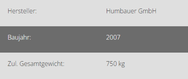 Technische Daten Mehrzweckanhänger